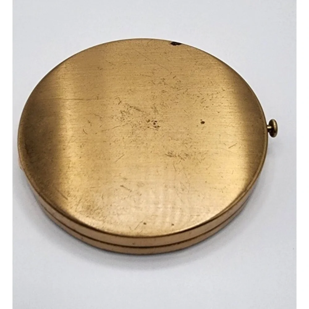 Vintage Compacts By Ritz Gold Tone Quilted Detail Circular Pressed Powder Tin